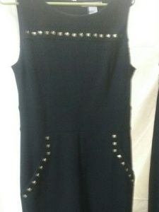 NET WDNY black stretch dress w bronze stud accen